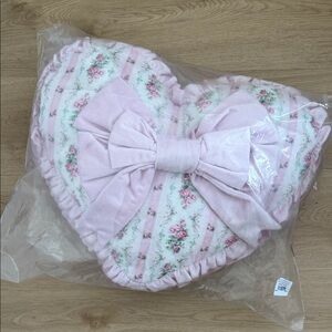 Pottery Barn Kids Heart-Shaped Pink Floral Pillow with Bow